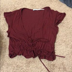 Maroon tie front crop top